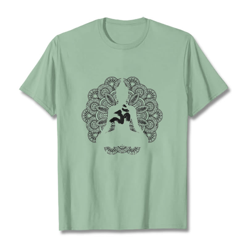 Camiseta con estampado de símbolo Om y mandala de colores puros con Buddha Stones - Verde pálido - 2XL - image 15