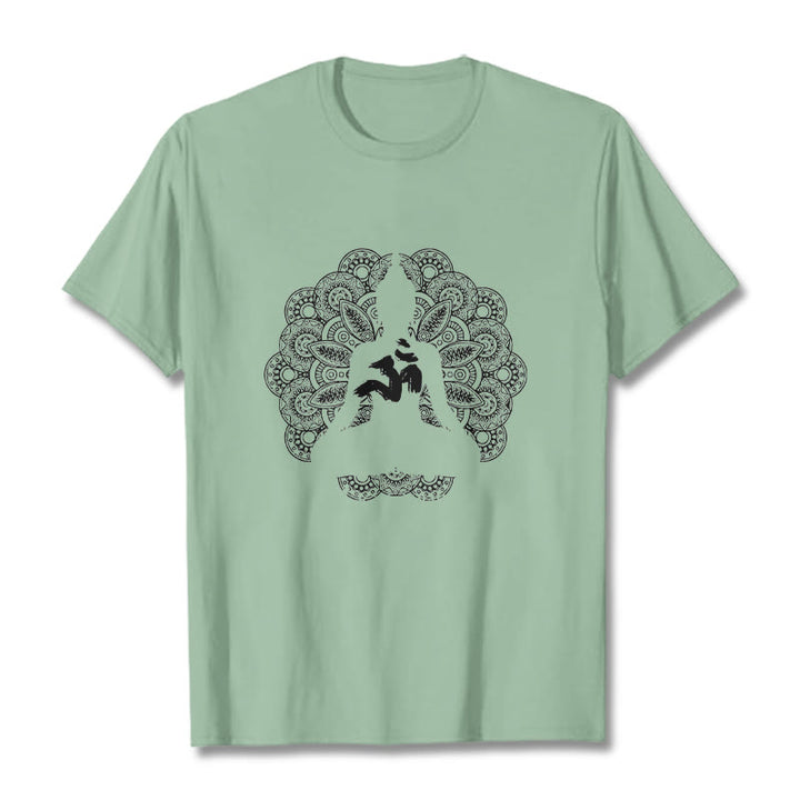 Camiseta con estampado de símbolo Om y mandala de colores puros con Buddha Stones - Verde pálido - 2XL - image 15