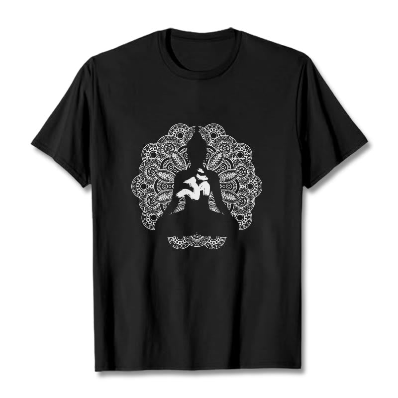 Camiseta con estampado de símbolo Om y mandala de colores puros con Buddha Stones - Negro - 2XL - image 1