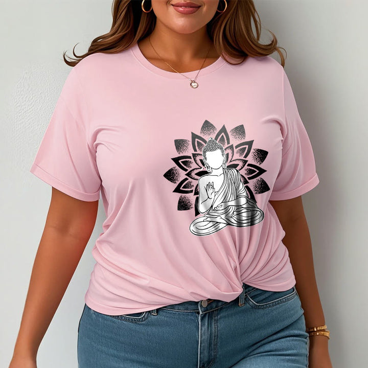 Camiseta con estampado de flor de loto y Buda sentado con Buddha Stones - image 14