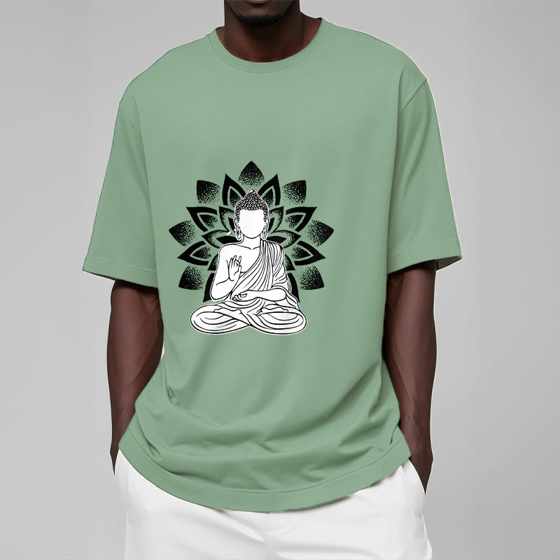 Camiseta con estampado de flor de loto y Buda sentado con Buddha Stones - image 16