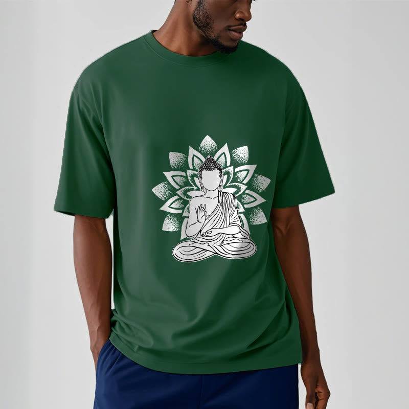 Camiseta con estampado de flor de loto y Buda sentado con Buddha Stones - image 2
