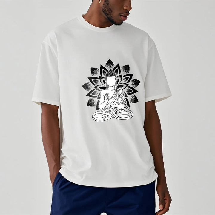 Camiseta con estampado de flor de loto y Buda sentado con Buddha Stones - image 8