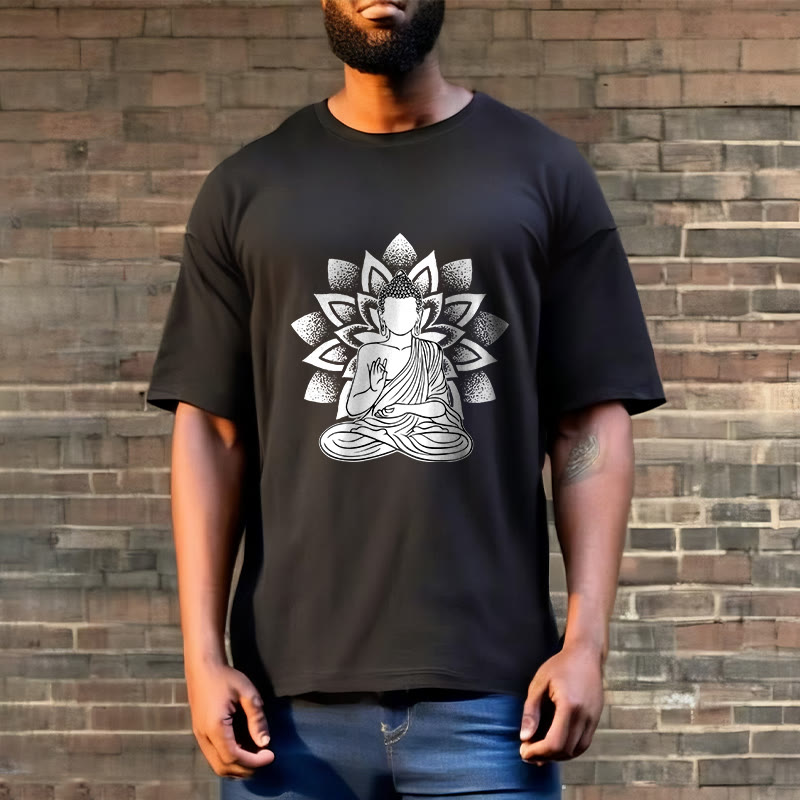 Camiseta con estampado de flor de loto y Buda sentado con Buddha Stones - image 5