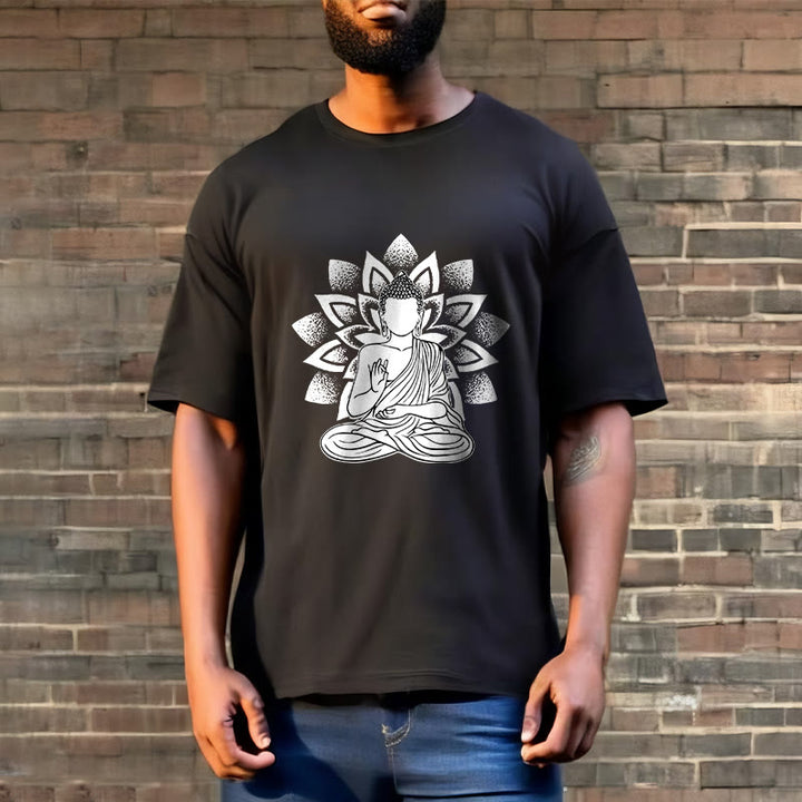 Camiseta con estampado de flor de loto y Buda sentado con Buddha Stones - image 5