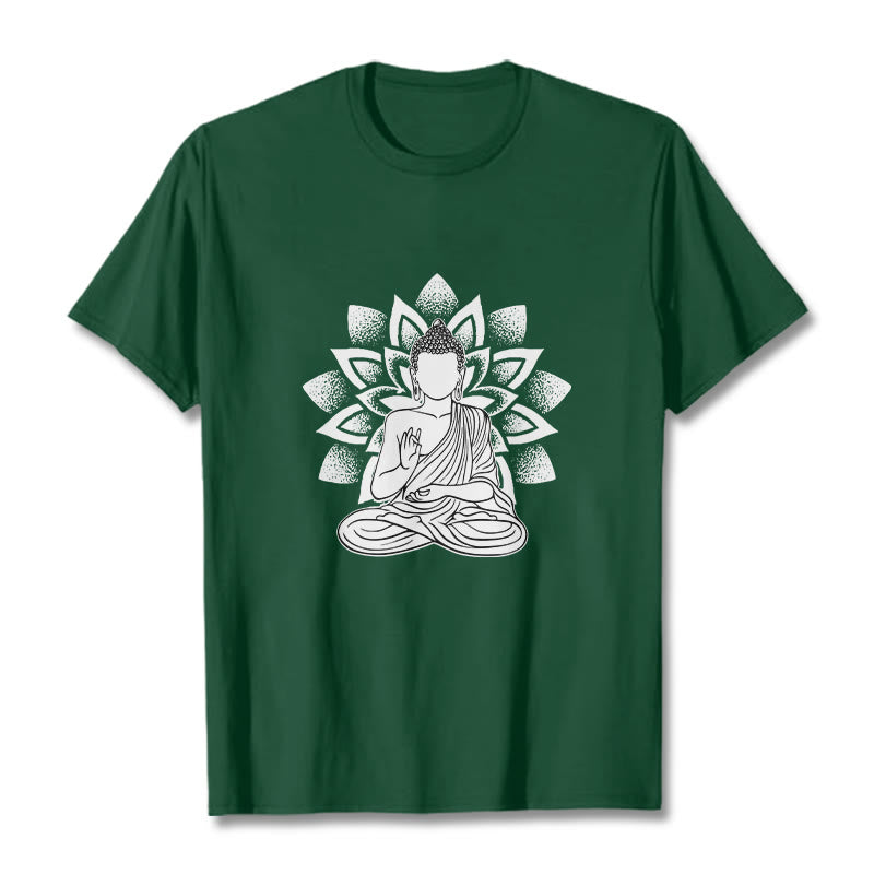 Camiseta con estampado de flor de loto y Buda sentado con Buddha Stones - Verde bosque - 2XL - image 1