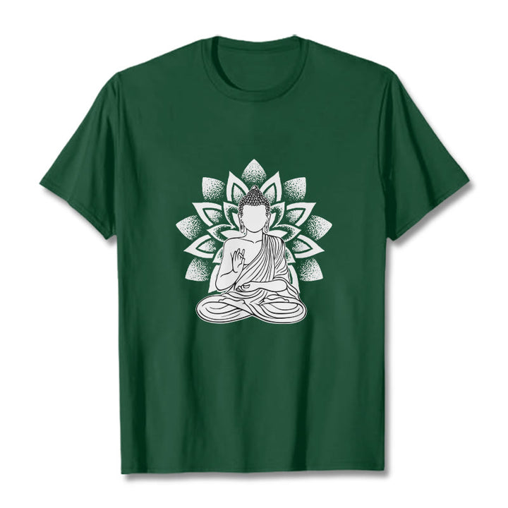 Camiseta con estampado de flor de loto y Buda sentado con Buddha Stones - Verde bosque - 2XL - image 1
