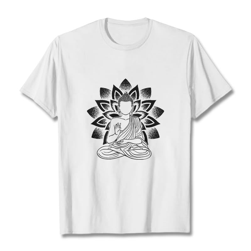 Camiseta con estampado de flor de loto y Buda sentado con Buddha Stones - Blanco - 2XL - image 7