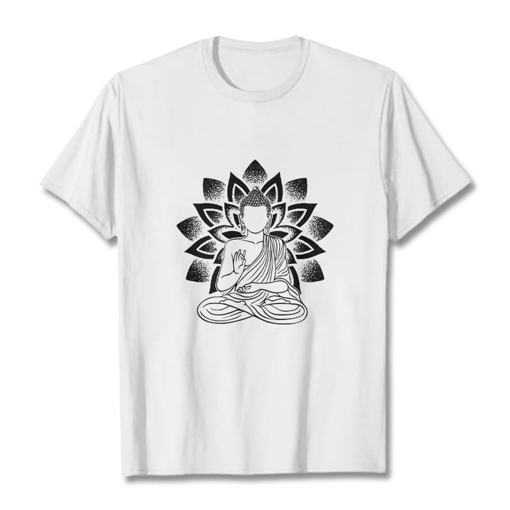 Camiseta con estampado de flor de loto y Buda sentado con Buddha Stones - Blanco - 2XL - image 8