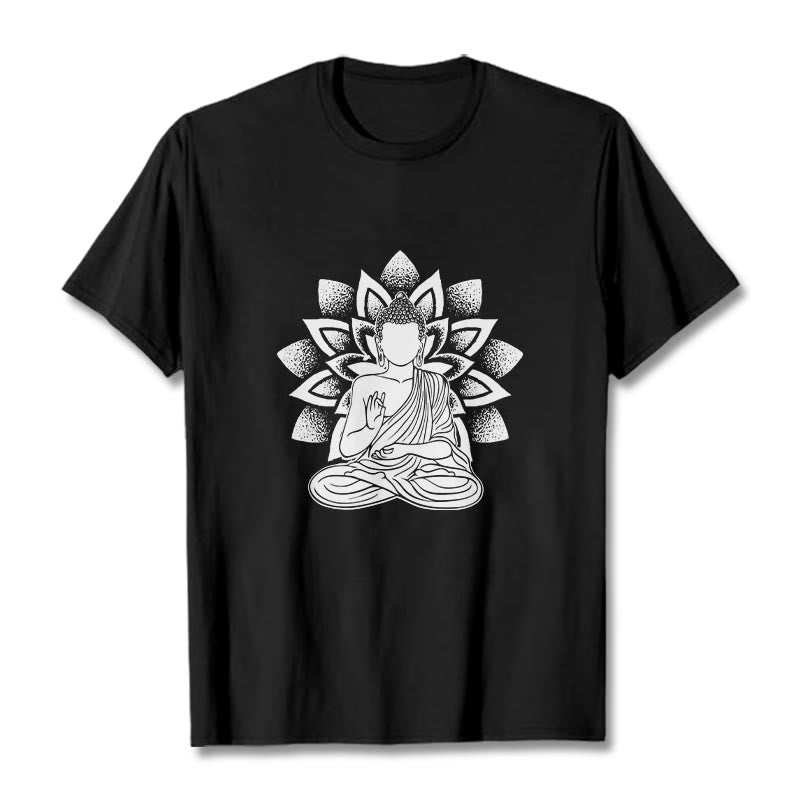 Camiseta con estampado de flor de loto y Buda sentado con Buddha Stones - Negro - 2XL - image 4