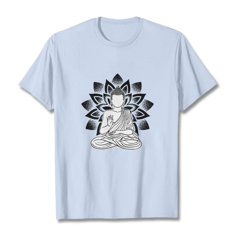 Camiseta con estampado de flor de loto y Buda sentado con Buddha Stones - Cian claro - 2XL - image 19