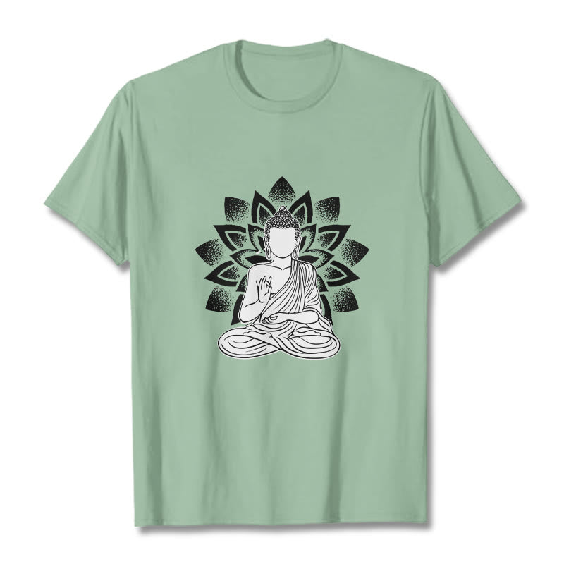 Camiseta con estampado de flor de loto y Buda sentado con Buddha Stones - Verde pálido - 2XL - image 15