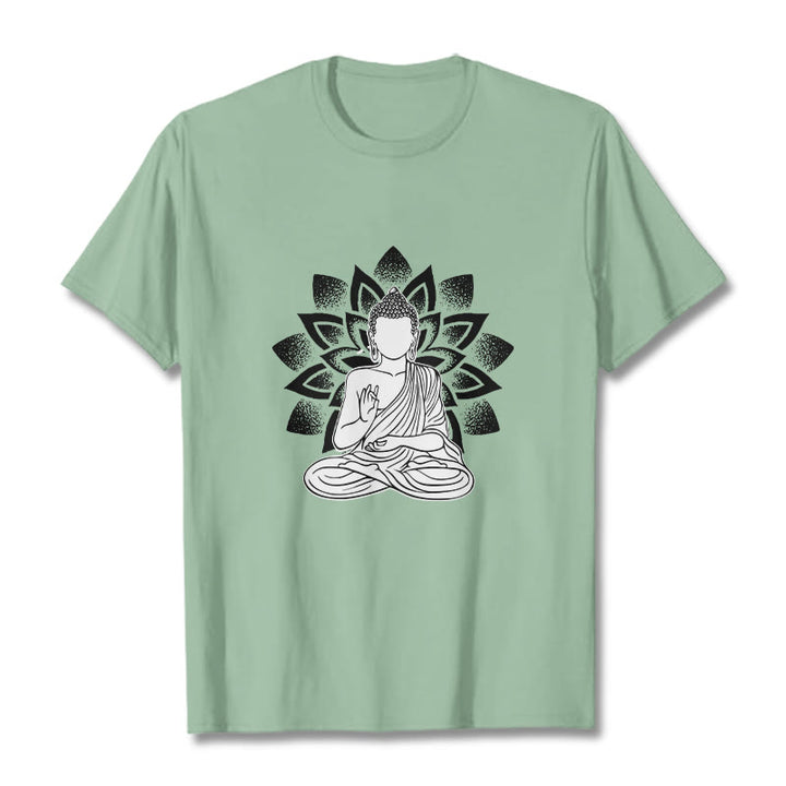 Camiseta con estampado de flor de loto y Buda sentado con Buddha Stones - Verde pálido - 2XL - image 15