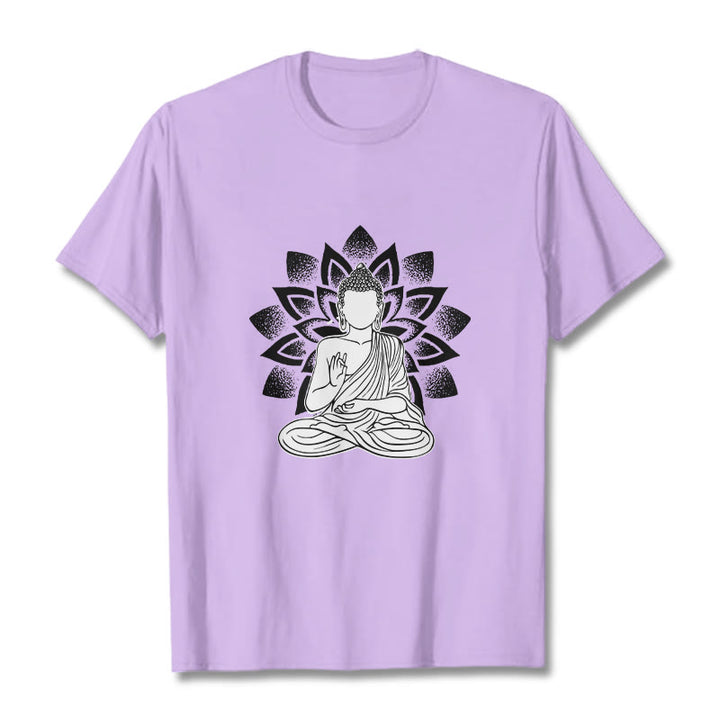 Camiseta con estampado de flor de loto y Buda sentado con Buddha Stones - Ciruela - 2XL - image 17
