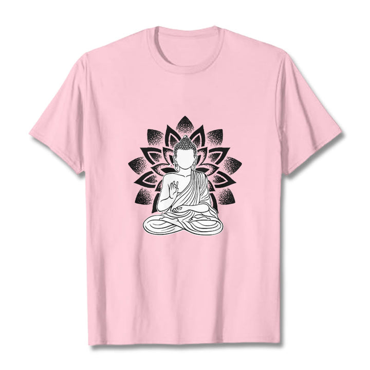 Camiseta con estampado de flor de loto y Buda sentado con Buddha Stones - Rosa claro - 2XL - image 13