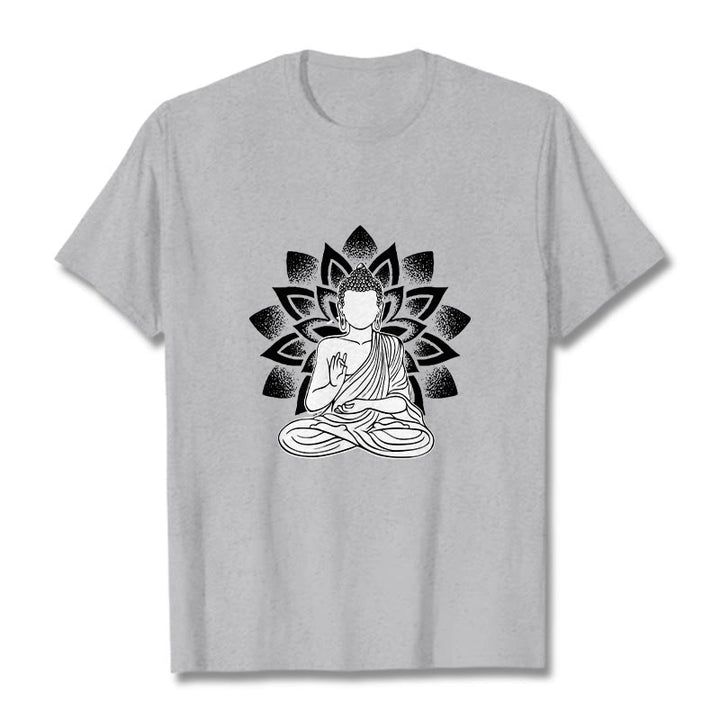 Camiseta con estampado de flor de loto y Buda sentado con Buddha Stones - Gris claro - 2XL - image 19