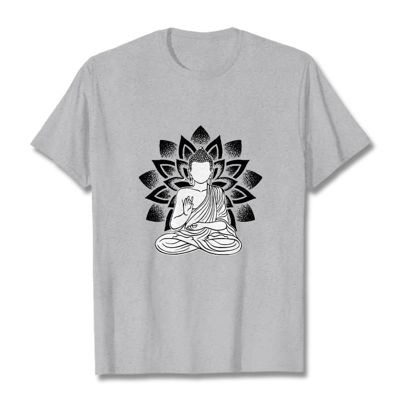 Camiseta con estampado de flor de loto y Buda sentado con Buddha Stones - Gris claro - 2XL - image 20