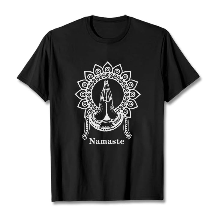 Camiseta con estampado de mandala y gesto de Namaste con Buddha Stones - Negro - 2XL - image 1