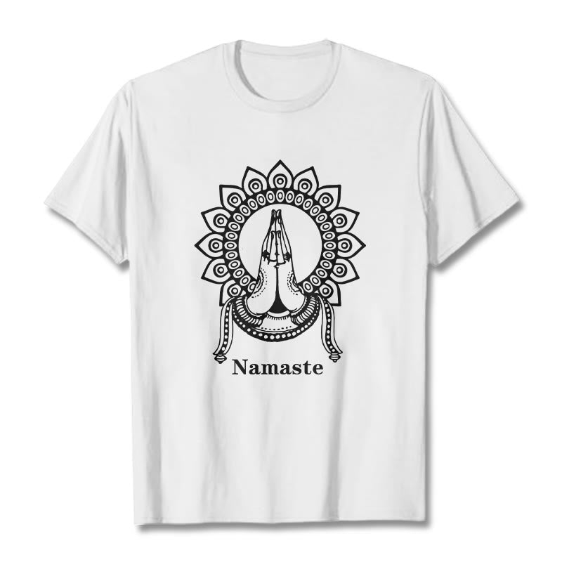 Camiseta con estampado de mandala y gesto de Namaste con Buddha Stones - Blanco - 2XL - image 6