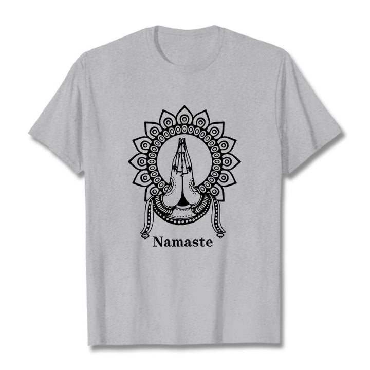 Camiseta con estampado de mandala y gesto de Namaste con Buddha Stones - Gris claro - 2XL - image 20