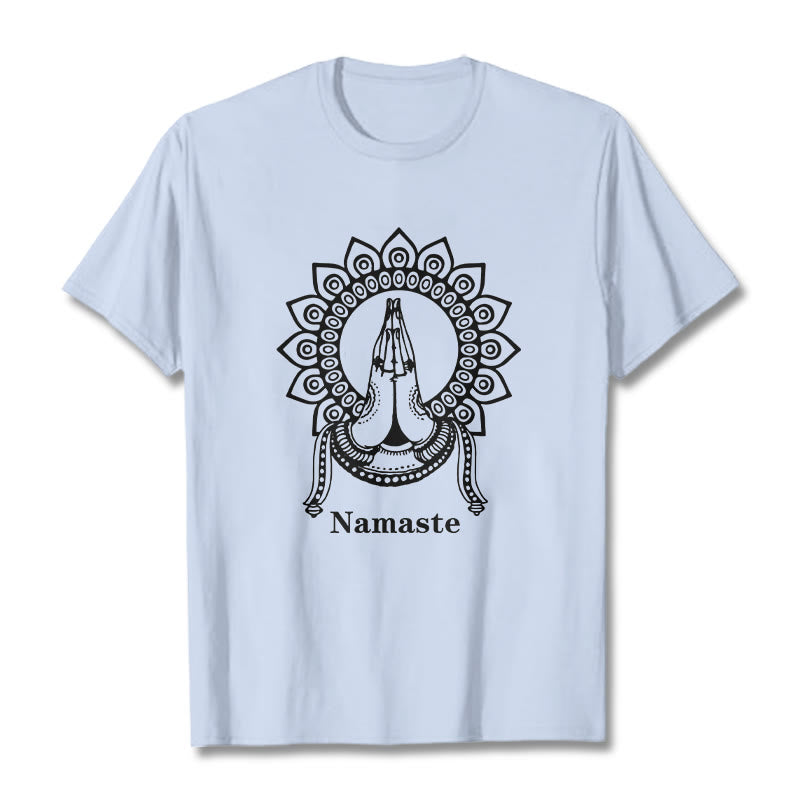 Camiseta con estampado de mandala y gesto de Namaste con Buddha Stones - Cian claro - 2XL - image 19