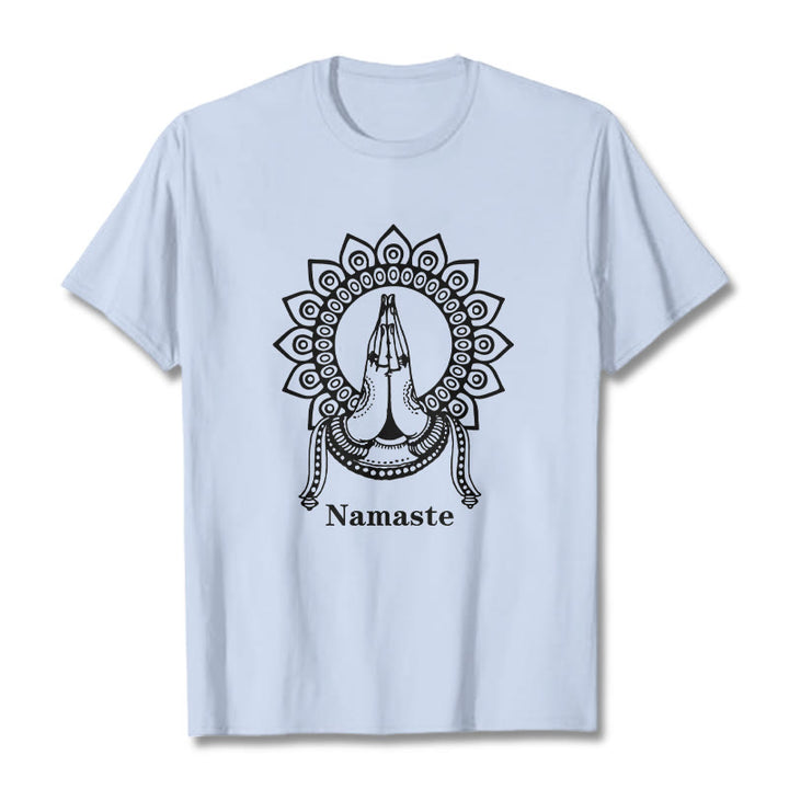 Camiseta con estampado de mandala y gesto de Namaste con Buddha Stones - Cian claro - 2XL - image 19