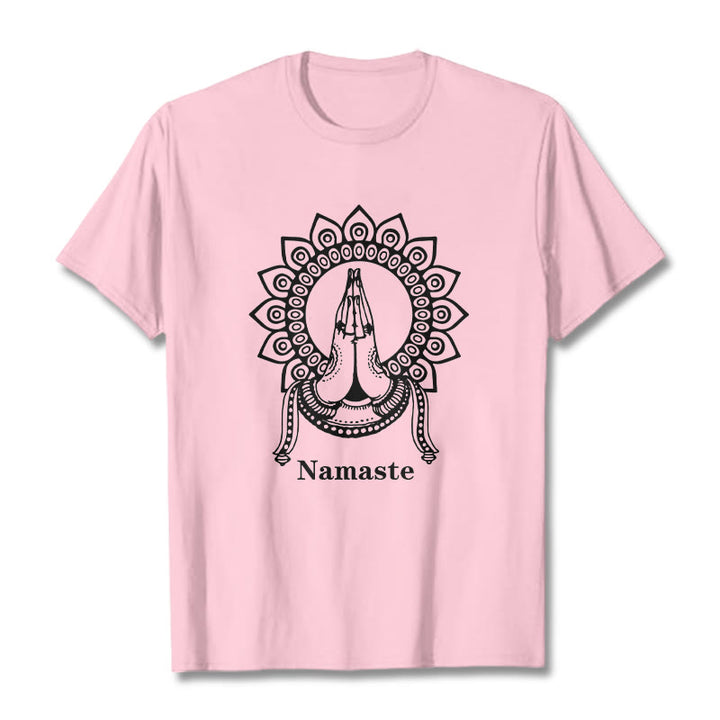 Camiseta con estampado de mandala y gesto de Namaste con Buddha Stones - Rosa claro - 2XL - image 13