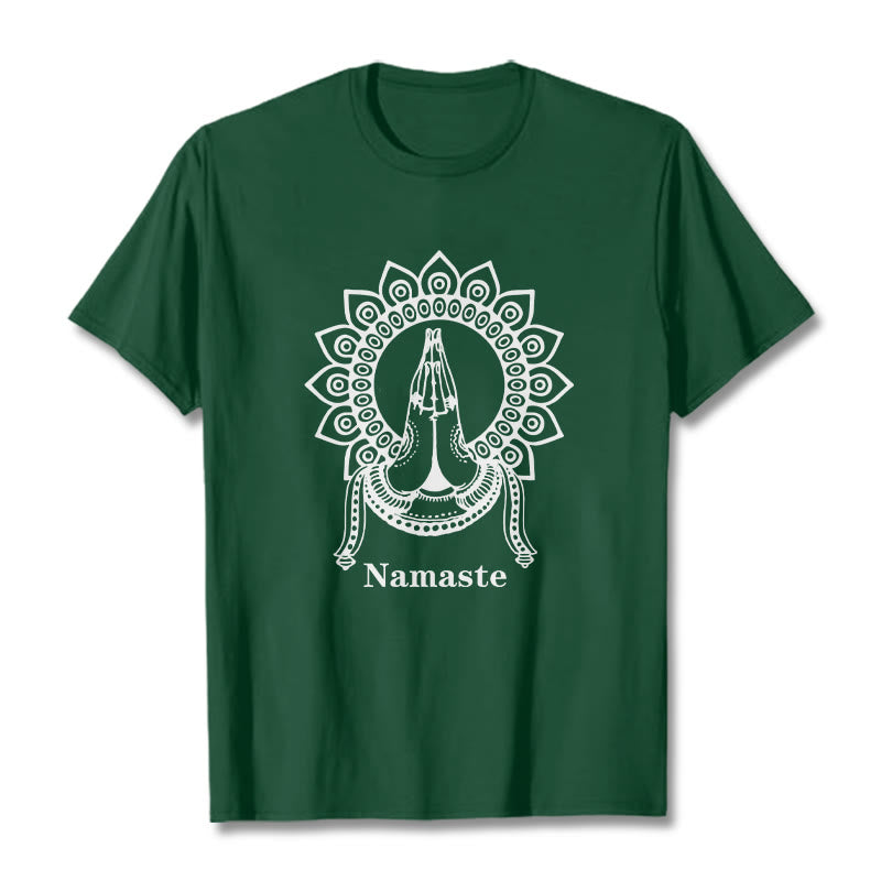 Camiseta con estampado de mandala y gesto de Namaste con Buddha Stones - Verde bosque - 2XL - image 11