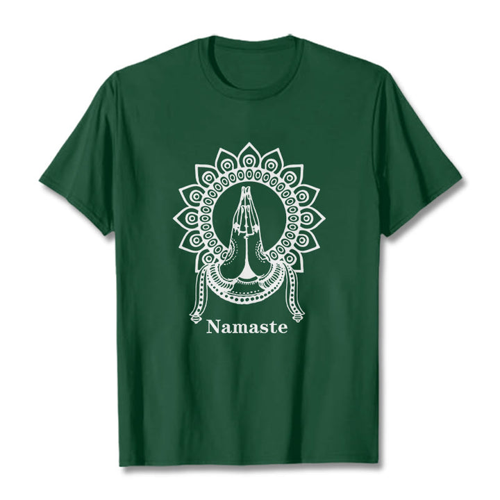 Camiseta con estampado de mandala y gesto de Namaste con Buddha Stones - Verde bosque - 2XL - image 11