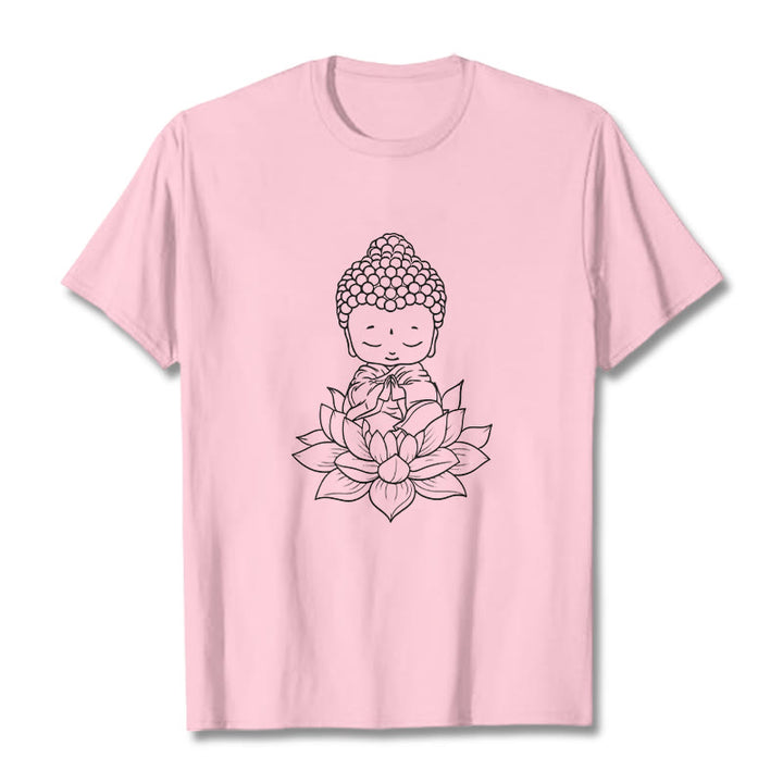 Camiseta con estampado de flor de loto y Buda en paz con Buddha Stones de Buda - Rosa claro - 2XL - image 13