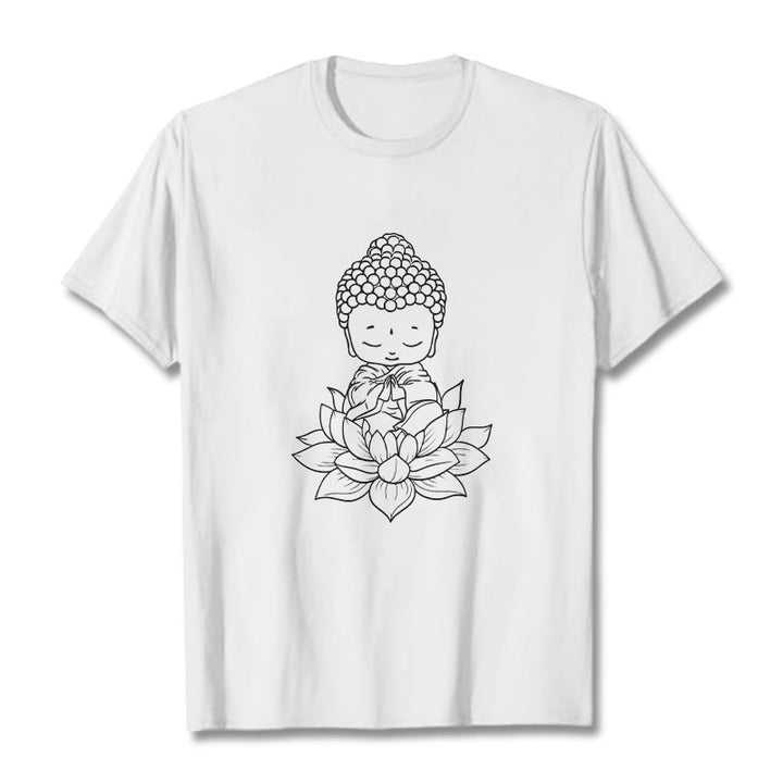 Camiseta con estampado de flor de loto y Buda en paz con Buddha Stones de Buda - Blanco - 2XL - image 1