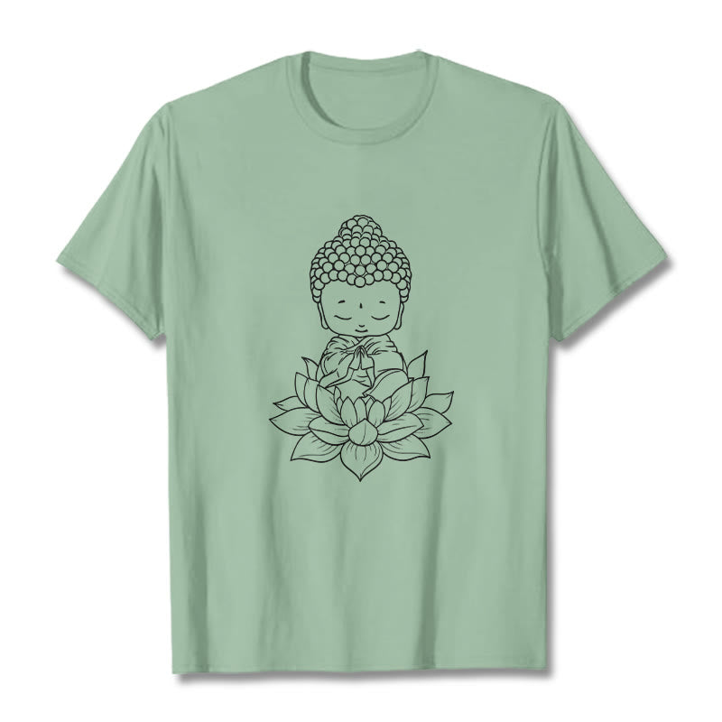 Camiseta con estampado de flor de loto y Buda en paz con Buddha Stones de Buda - Verde pálido - 2XL - image 15
