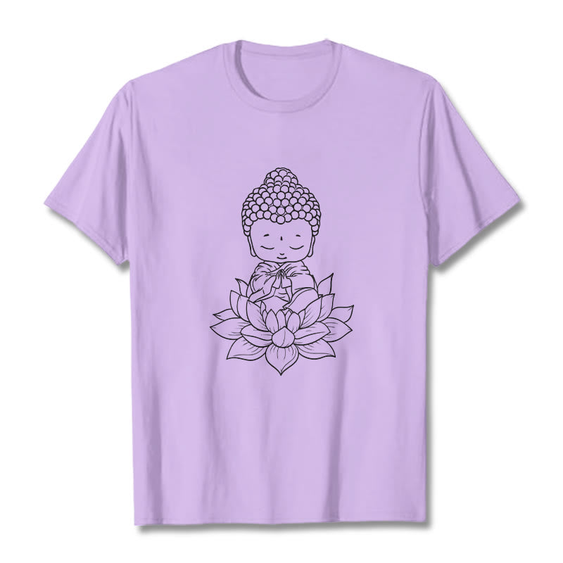 Camiseta con estampado de flor de loto y Buda en paz con Buddha Stones de Buda - Ciruela - 2XL - image 16