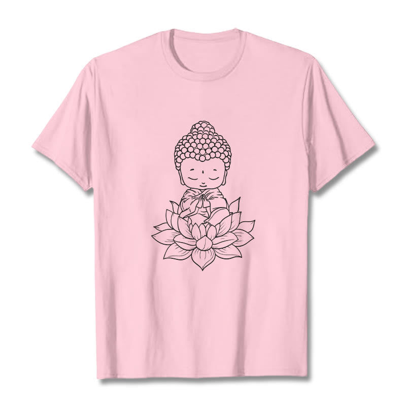 Camiseta con estampado de flor de loto y Buda en paz con Buddha Stones de Buda - rosa claro - 2XL - image 12