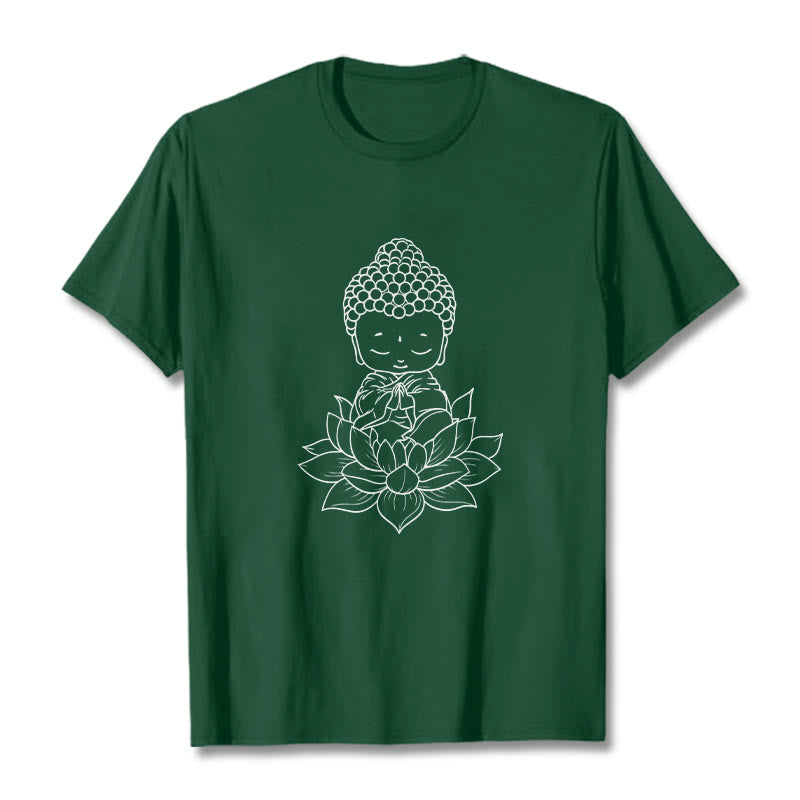 Camiseta con estampado de flor de loto y Buda en paz con Buddha Stones de Buda - Verde bosque - 2XL - image 10