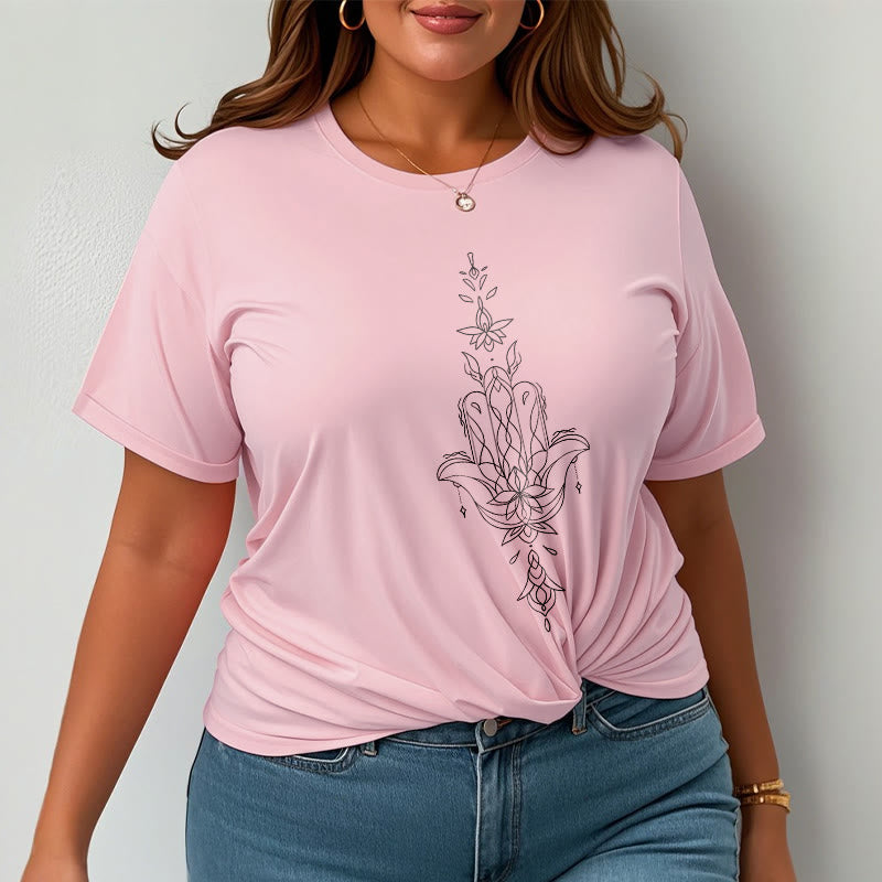 Camiseta con estampado de flor de loto y mano de Hamsa con Buddha Stones - image 14