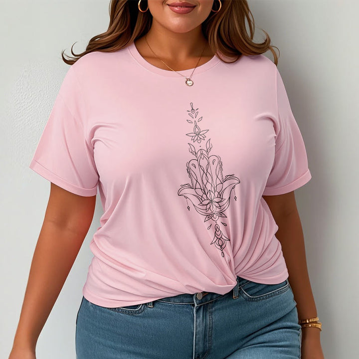 Camiseta con estampado de flor de loto y mano de Hamsa con Buddha Stones - image 14