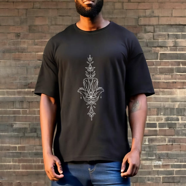 Camiseta con estampado de flor de loto y mano de Hamsa con Buddha Stones - image 4