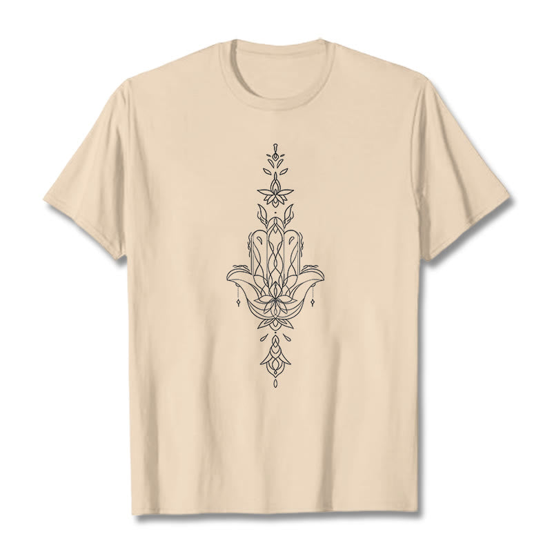 Camiseta con estampado de flor de loto y mano de Hamsa con Buddha Stones - Sopa de mariscos - 2XL - image 10