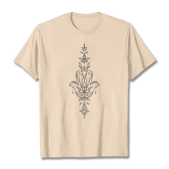 Camiseta con estampado de flor de loto y mano de Hamsa con Buddha Stones - Sopa de mariscos - 2XL - image 10