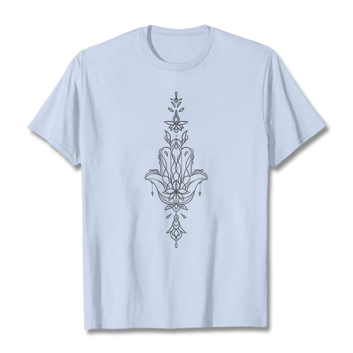 Camiseta con estampado de flor de loto y mano de Hamsa con Buddha Stones - Cian claro - 2XL - image 1