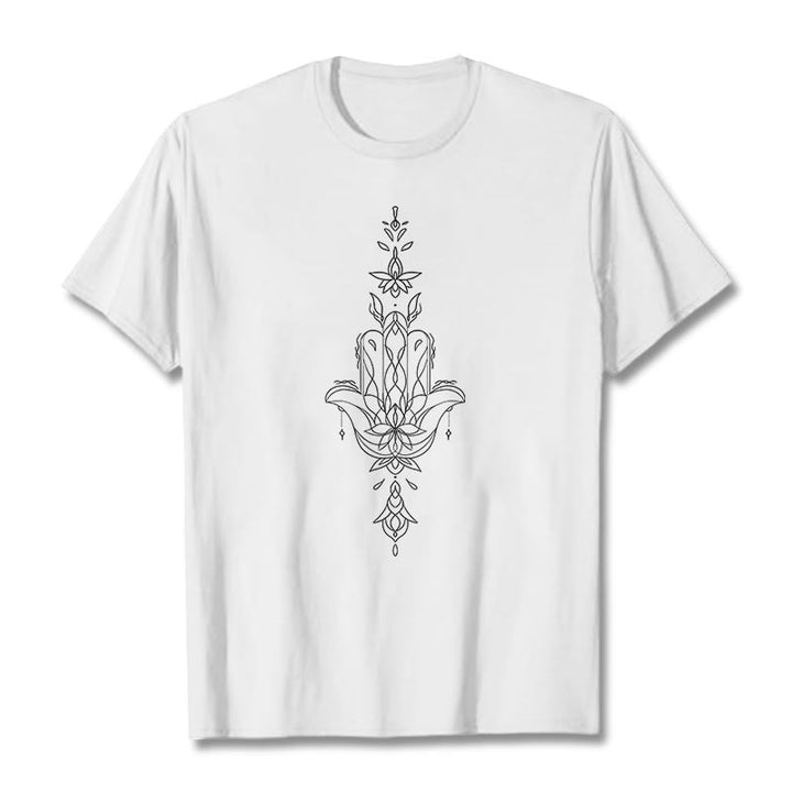 Camiseta con estampado de flor de loto y mano de Hamsa con Buddha Stones - Blanco - 2XL - image 7