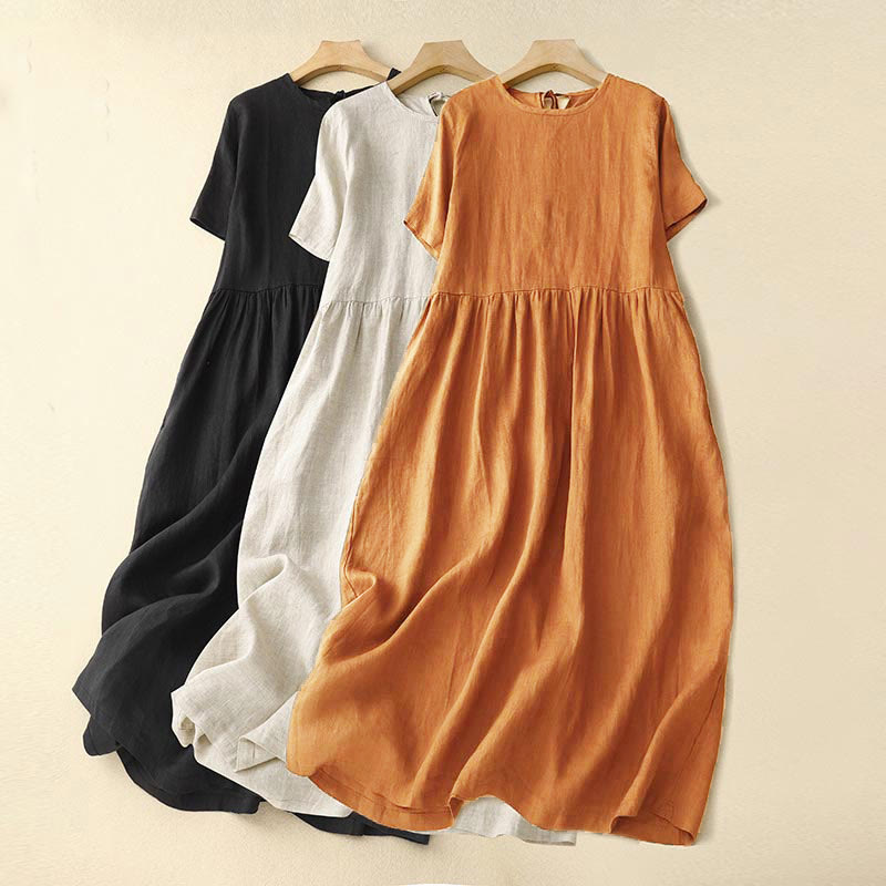 Vestido midi informal de manga corta con lazo y tirantes para mujer con bolsillos y estampado de Buddha Stones - image 25