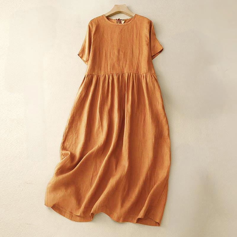 Vestido midi informal de mujer con Buddha Stones, manga corta, tirantes con lazo y bolsillos. - Naranja - US8-10，UK/AU12-14，EU40-42 (2XL) - image 0
