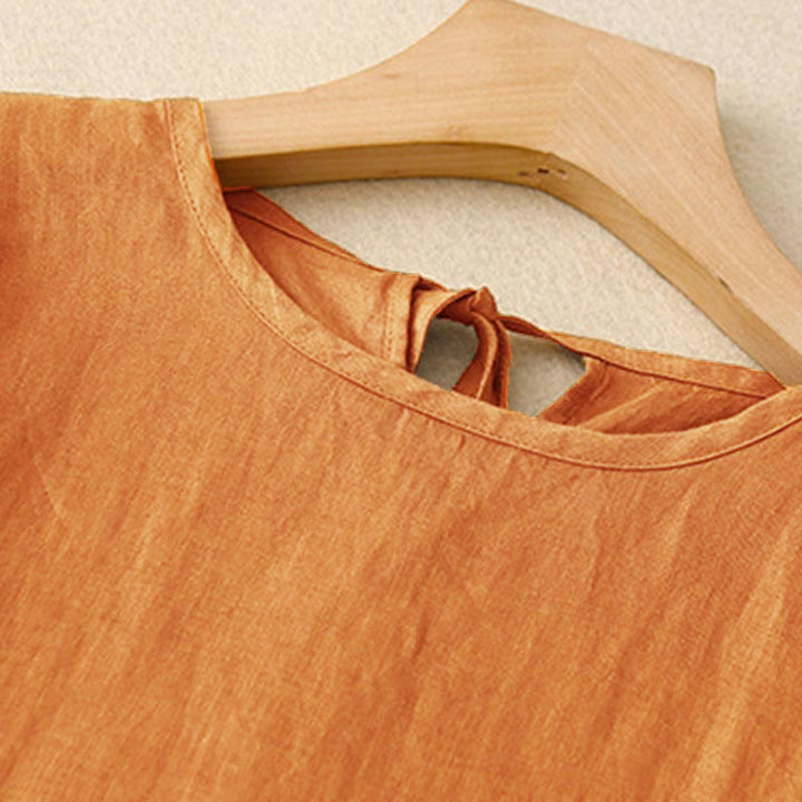 Vestido midi informal de mujer con Buddha Stones, manga corta, tirantes con lazo y bolsillos. - image 1