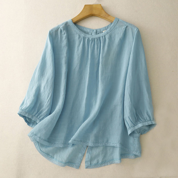 Camiseta informal de algodón y poliéster con cuello redondo para mujer con diseño de Buddha Stones - Azul cielo claro - US14，UK/AU18，EU46 (2XL) - image 6