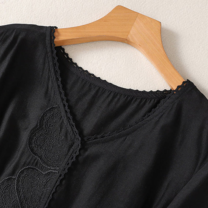 Camiseta de manga corta con cuello en V y estampado informal de Buddha Stones para mujer. - image 6