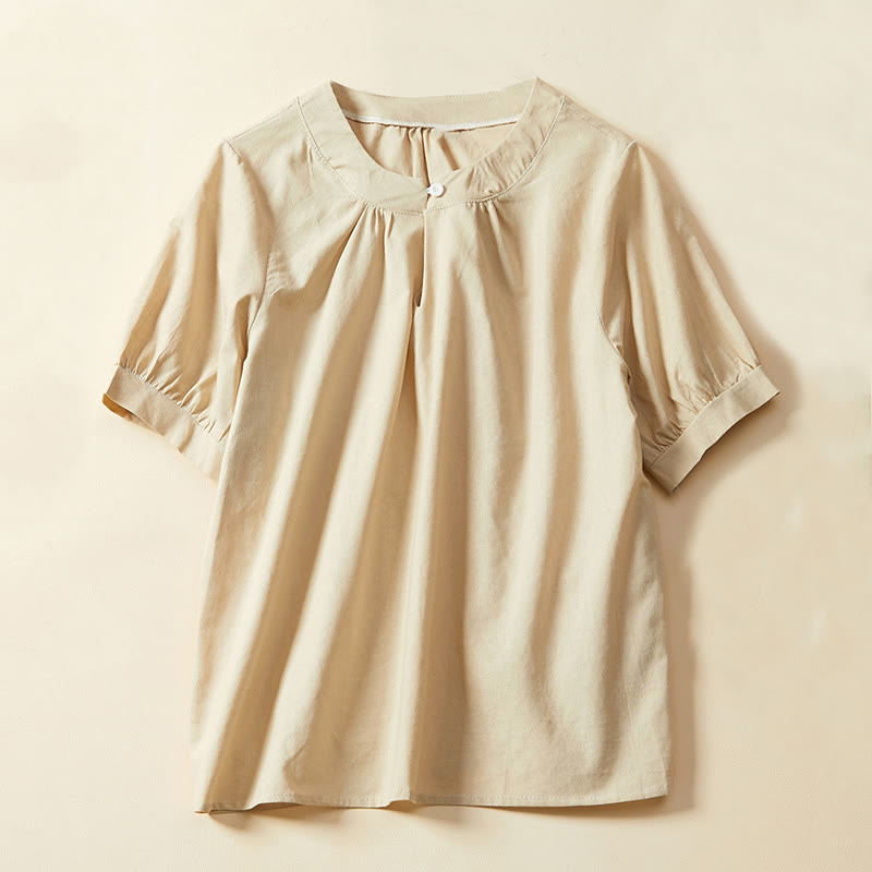 Camiseta informal de lino y algodón de manga corta con botones lisos para mujer con Buddha Stones - Mocasín - US14，UK/AU18，EU46 (2XL) - image 6
