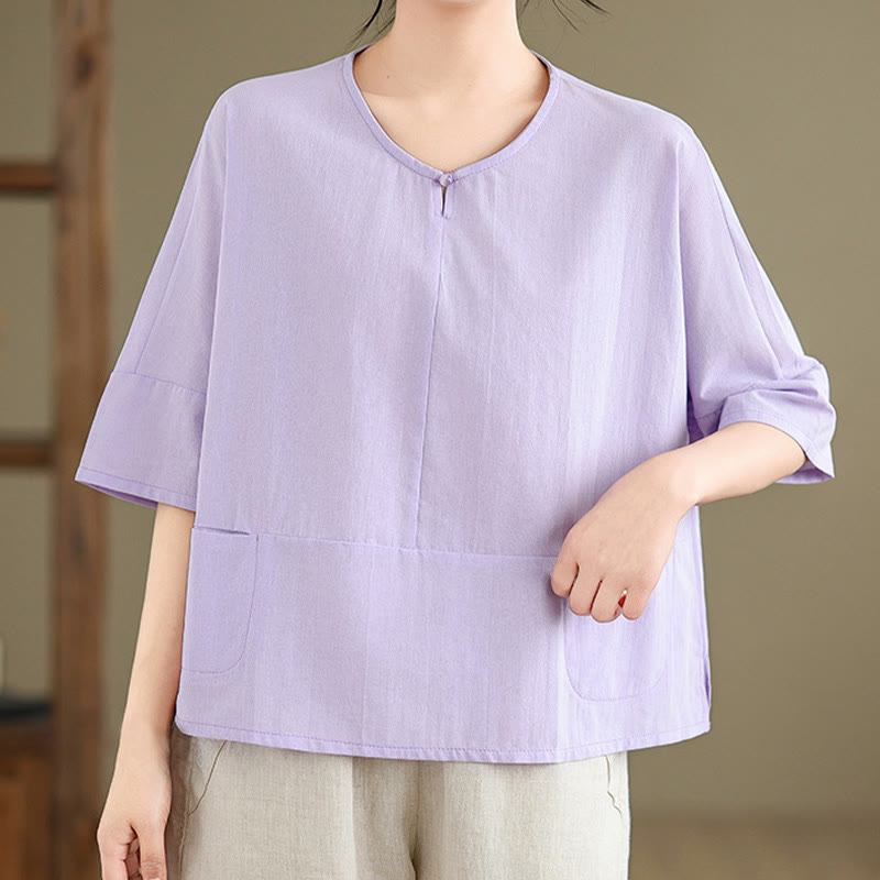 Camiseta informal de algodón y poliéster con bolsillos para mujer, de media manga y liso, con estampado de Buddha Stones - Cardo - US14，UK/AU18，EU46 (2XL) - image 7