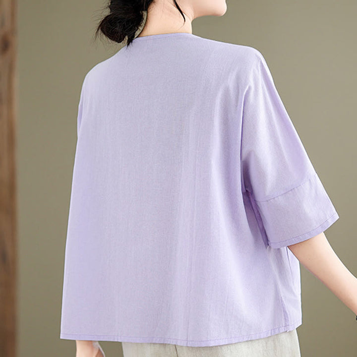 Camiseta informal de algodón y poliéster con bolsillos para mujer, de media manga y liso, con estampado de Buddha Stones - image 11